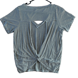 Daytrip Green White Striped Short Sleeve Open Back Top Size Large Shirt